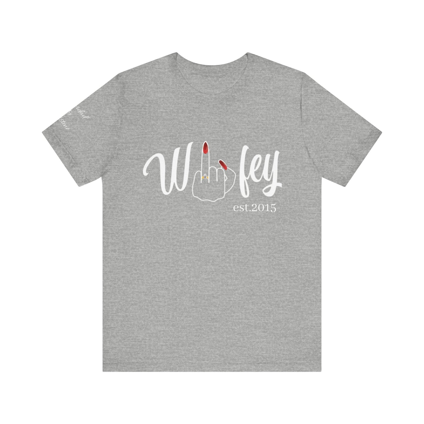 Personalized Wifey Graphic Tee with Year and Names on the Sleeve.