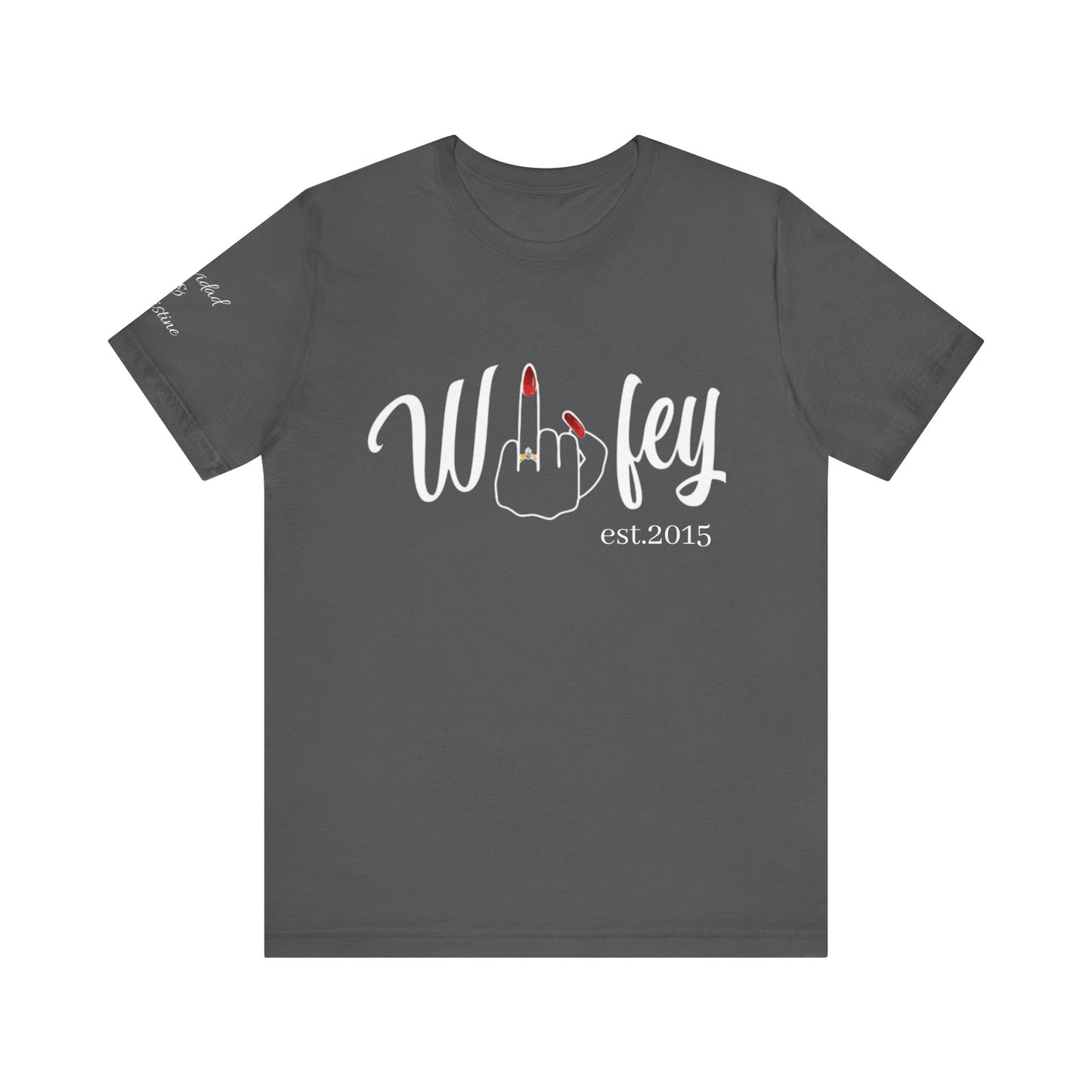 Personalized Wifey Graphic Tee with Year and Names on the Sleeve.