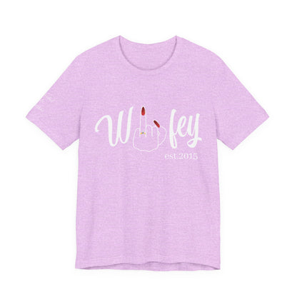 Personalized Wifey Graphic Tee with Year and Names on the Sleeve.