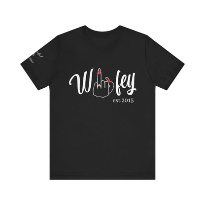 Personalized Wifey Graphic Tee with Year and Names on the Sleeve.