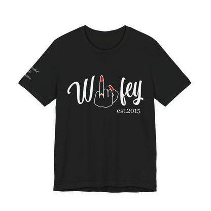 Personalized Wifey Graphic Tee with Year and Names on the Sleeve.