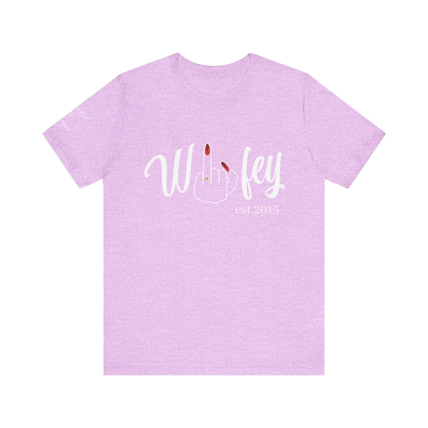 Personalized Wifey Graphic Tee with Year and Names on the Sleeve.