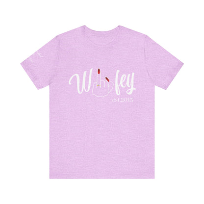 Personalized Wifey Graphic Tee with Year and Names on the Sleeve.