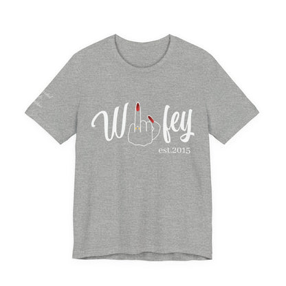 Personalized Wifey Graphic Tee with Year and Names on the Sleeve.