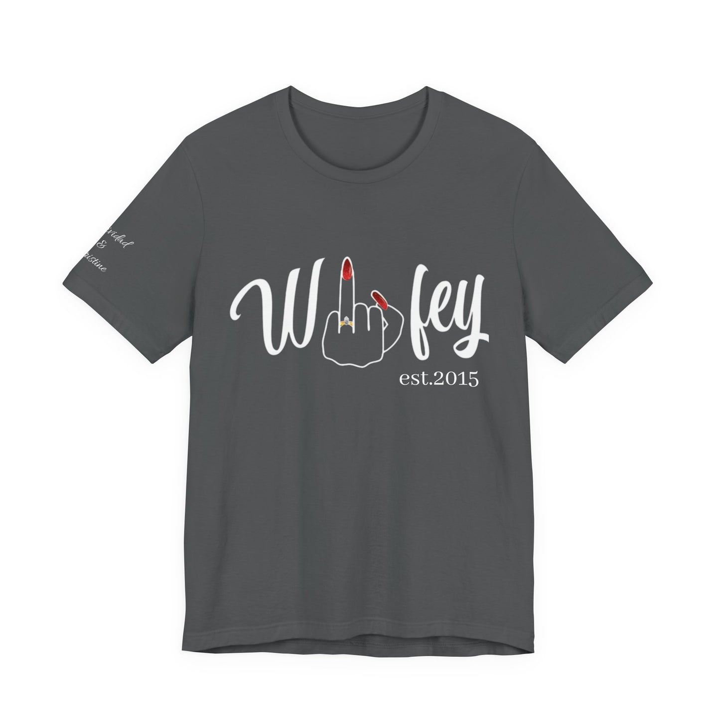 Personalized Wifey Graphic Tee with Year and Names on the Sleeve.