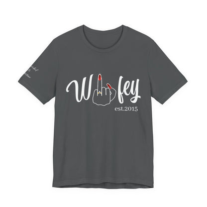 Personalized Wifey Graphic Tee with Year and Names on the Sleeve.