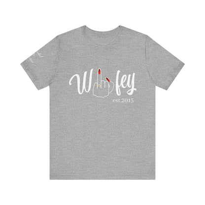 Personalized Wifey Graphic Tee with Year and Names on the Sleeve.