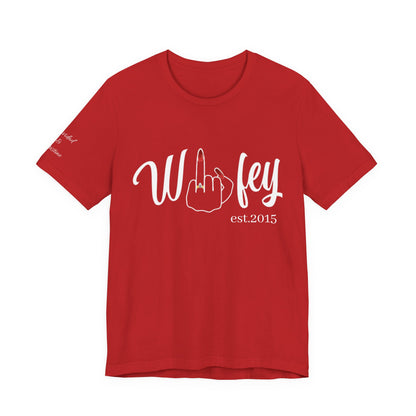 Personalized Wifey Graphic Tee with Year and Names on the Sleeve.