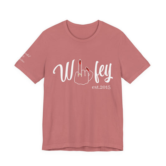Personalized Wifey Graphic Tee with Year and Names on the Sleeve.
