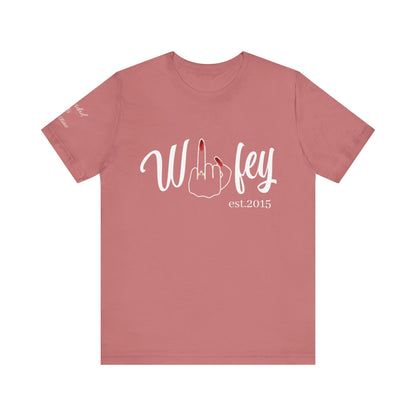 Personalized Wifey Graphic Tee with Year and Names on the Sleeve.