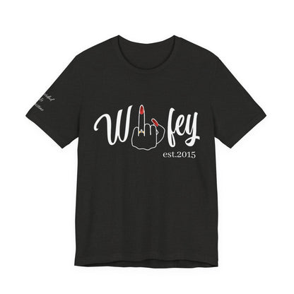 Personalized Wifey Graphic Tee with Year and Names on the Sleeve.