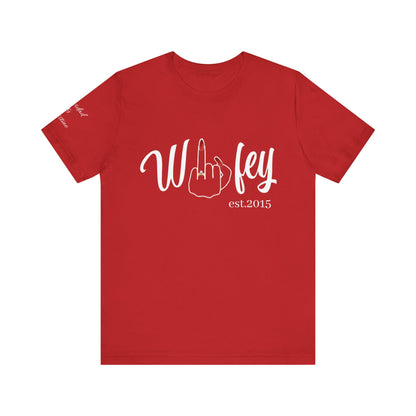 Personalized Wifey Graphic Tee with Year and Names on the Sleeve.