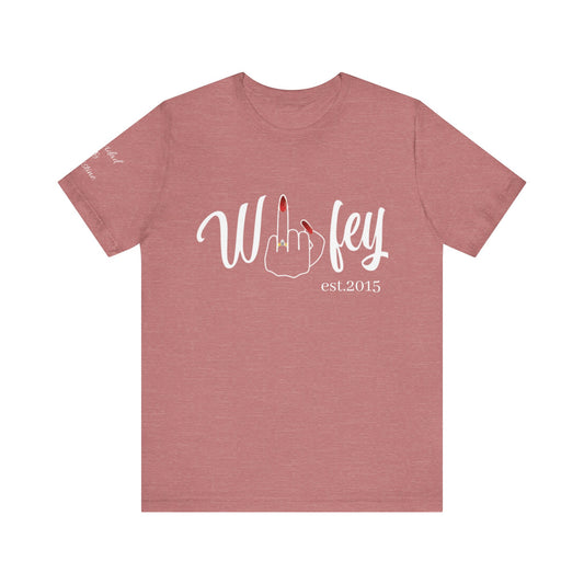 Personalized Wifey Graphic Tee with Year and Names on the Sleeve.