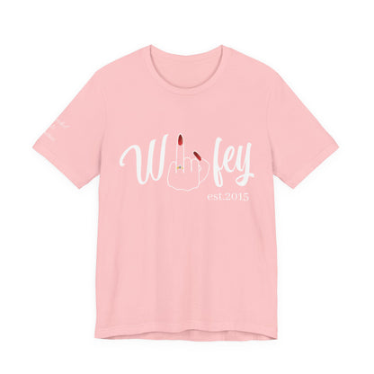 Personalized Wifey Graphic Tee with Year and Names on the Sleeve.