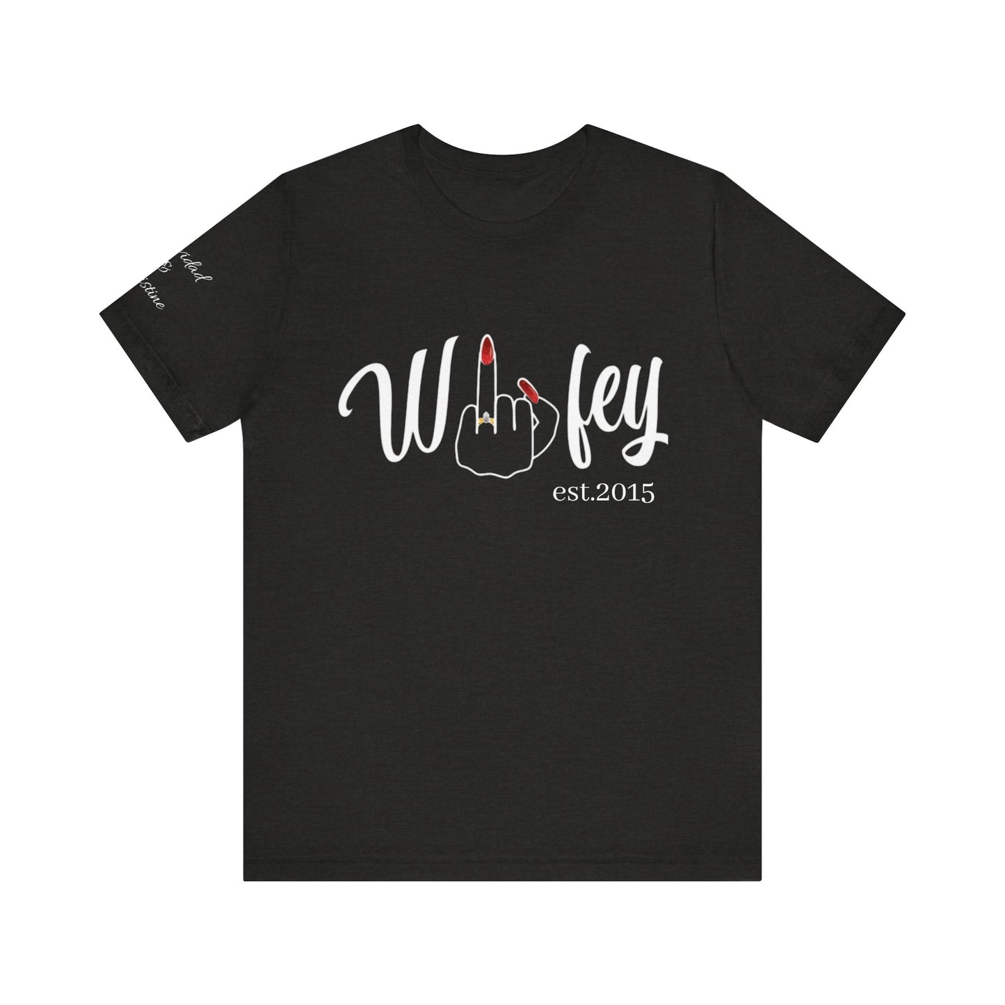 Personalized Wifey Graphic Tee with Year and Names on the Sleeve.