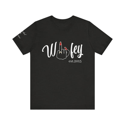 Personalized Wifey Graphic Tee with Year and Names on the Sleeve.